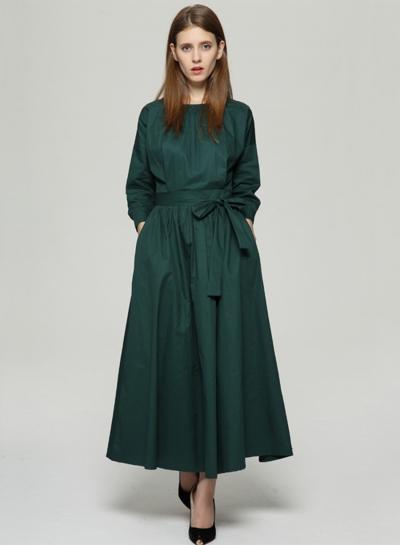 Oasap Fashion 3/4 Sleeve Solid Maxi Dress With Belt