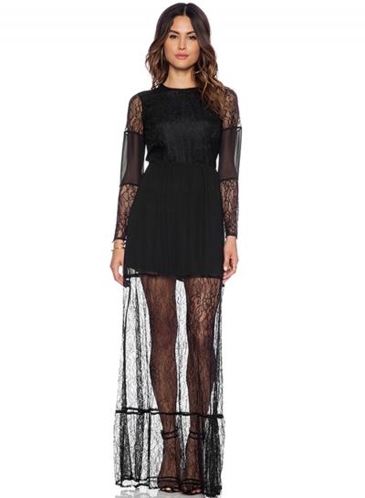 Oasap Women's Cut Out Back Mesh Constract Maxi Dress
