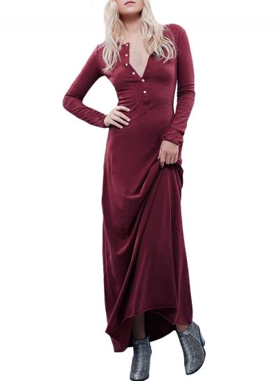 Oasap Women's Casual Buttons Front Slim Fit Full Length Dress