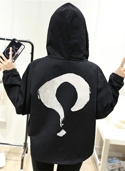 Oasap Question Mark Print Back Drop Shoulder Hooded Jacket