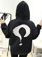 Oasap Question Mark Print Back Drop Shoulder Hooded Jacket