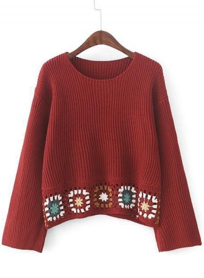 Oasap National Wind Crochet Loose Fit Knit Sweater