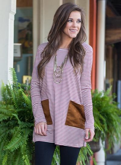 Oasap Casual Stripe Loose Fit Longline Tee