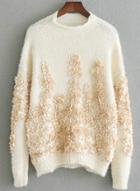 Oasap Round Neck Long Sleeve Petal Decoration Sweater