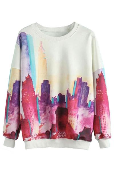 Oasap Metropolis Print Loose Sweatshirt