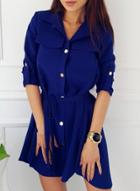 Oasap Turn-down Collar Long Sleeve Single Breasted Mini Dress