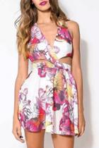 Oasap Floral Print Hollow Out Surplice Mini Dress