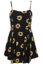 Oasap Sunflower Print Spaghetti Stripe Mini Dress