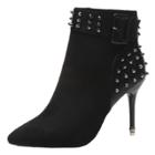 Oasap Pointed Toe High Heels Rivet Buckle Strap Ankle Boots