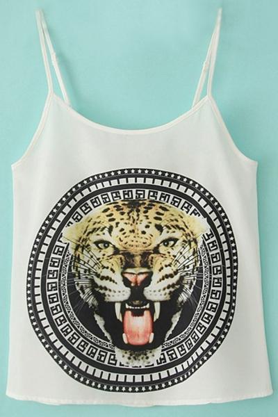 Oasap Leopard Face Print Spaghetti Strap Top