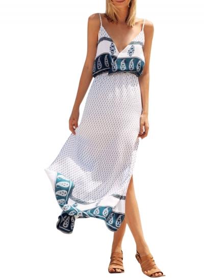 Oasap Women's Floral Print Spaghetti Strap Deep V Slit Dress