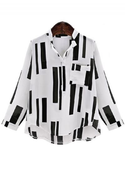 Oasap Stand Collar Long Sleeve Button Down Shirts