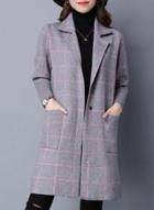 Oasap Slim Fit Long Sleeve Plaid Turn Down Collar Cardigan