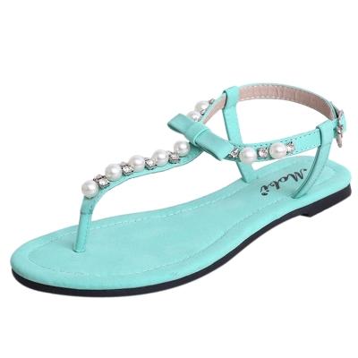 Oasap Bohemian T-strap Pearls Flat Sandals