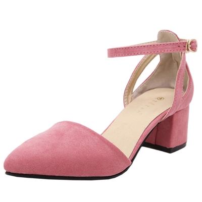 Oasap Pointed Toe Ankle Buckle Medium Heels Pumps