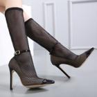 Oasap Fashion Mesh Hollow Out Pointed Toe Stiletto Heels Boots