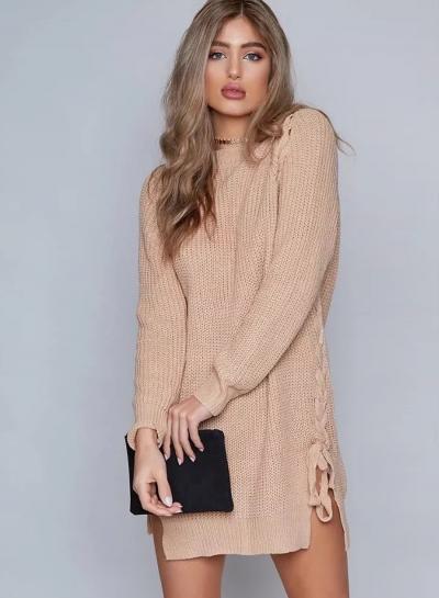 Oasap Round Neck Long Sleeve Solid Color Knit Pullover Sweater
