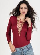Oasap Striped Long Sleeve Lace-up Swimsuit