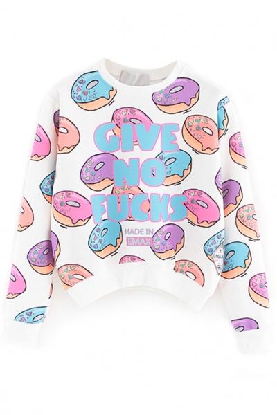 Oasap Yummy Donuts Pattern Sweatshirt