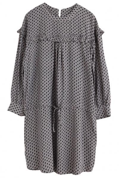 Oasap Dainty Ruffled Floral Drawstring Rayon Dress