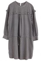 Oasap Dainty Ruffled Floral Drawstring Rayon Dress