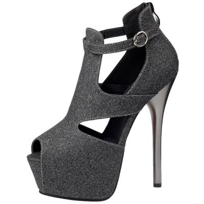 Oasap Peep Toe Platform Cut Out Ankle Buckle High Heels Pumps