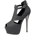 Oasap Peep Toe Platform Cut Out Ankle Buckle High Heels Pumps