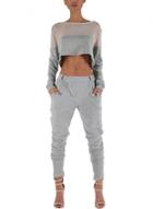 Oasap Women's 2 Piece Long Sleeve Crop Top Sweat Pants Set