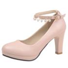 Oasap Fashion Ankle Pearl Strap Round Toe Pumps