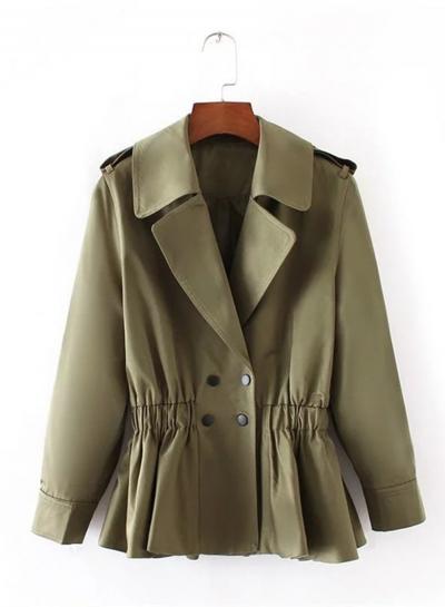 Oasap Turn-down Collar Long Sleeve Elastic Waist Short Trench Coat
