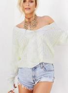 Oasap V Neck Loose Fit Cable Knitted Sweater