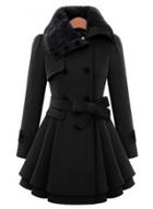 Oasap Turn-down Fur Collar Long Sleeve Double Breasted Woolen Coat