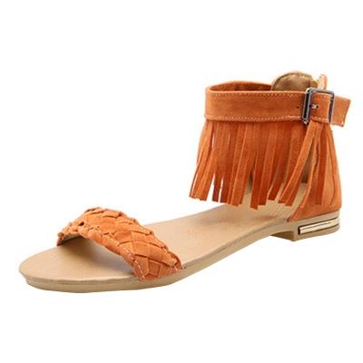 Oasap Vintage Peep Toe Buckle Flat Gladiator Sandals With Tassel