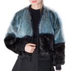Oasap Women's Color Block Open Front Faux Fur Coat