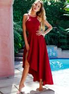 Oasap Spaghetti Strap Round Neck Off Shoulder Sleeveless Irregular Maxi Dress