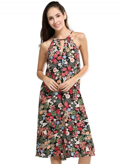 Oasap Off Shoulder Sleeveless Backless Floral Loose Dress