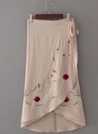 Oasap Asymmetric Design Floral Embroidery Skirt