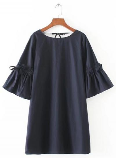 Oasap Solid Tie Flare Sleeve Backless Mini Dress