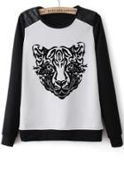 Oasap Paneled Tiger Graphic Sweatshirt