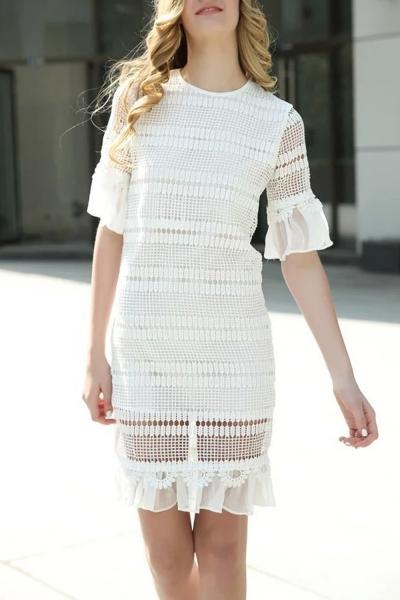 Oasap Women Lace Crochet Flouncing Sleeve Slim Fit Dress