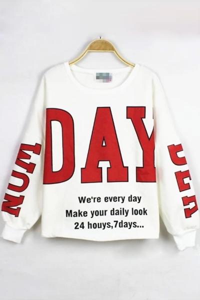 Oasap Loose Day Graphic Sweatshirt