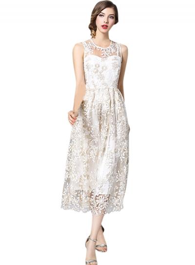Oasap Women's Embroidery Mesh Paneled Sleeveless Prom Dress