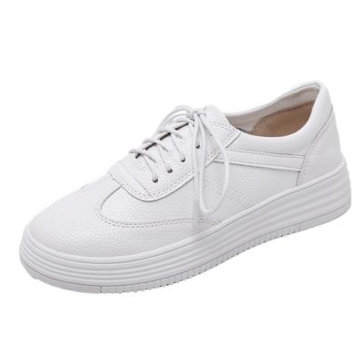 Oasap Cow Split Round Toe Lace Up Flat Heels Shoes