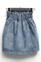 Oasap High Waist Cross Embroidered Denim Skirt