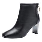 Oasap Solid Color Square Toe High Heels Ankle Boots