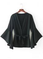 Oasap V Neck Flare Sleeve Solid Color Coats
