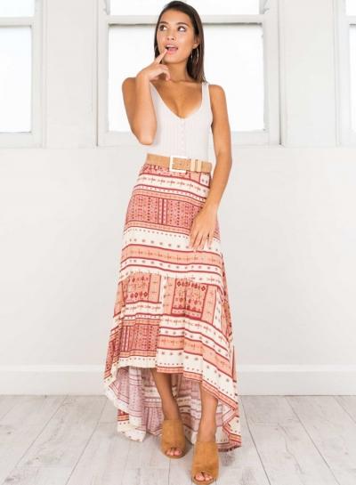 Oasap Casual Bohemian High Waist Irregular Maxi Skirt