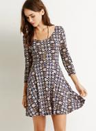 Oasap Fashion 3/4 Sleeve Printed A-line Mini Dress