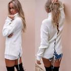 Oasap Fashion High Neck Lace-up Loose Fit Sweater