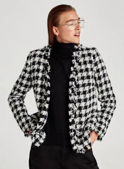 Oasap Plaid Long Sleeve Raw Edge Open Front Coat